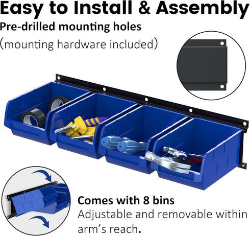 8 Bins&2 UNITEDPOWER wall mounted garage storage bin, Parts Rack, Plastic Hanging Stackable Storage Bin, Hardware Tool