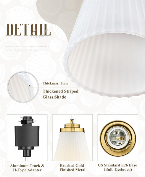 1-Light 5HZG97TP H-Type Track Lighting Pendant, HWH Track Pendant Light Fixture Brushed Gold Finish with Frosted Milk