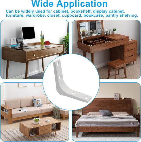 Moicstiy 8 3 Inch Pcs L Brackets, Corner Braces with Screws for Shelves Support, Cabinet Hardware, Furniture Repair