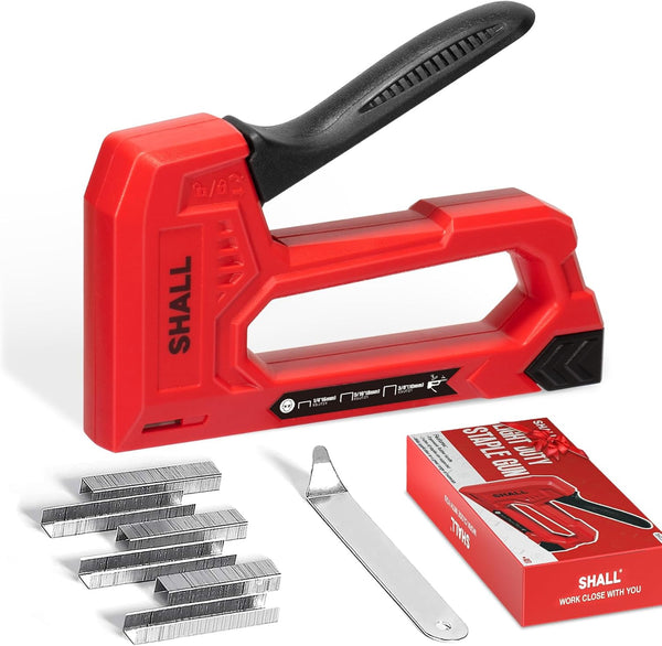 SHALL Light Duty Staple Gun, Red Upholstery Stapler with 1600pcs JT21 Staples for Crafts and DIY Decoration