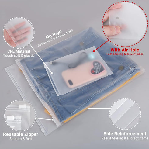 Clothes Packaging Bags for Shipping, 25 Count 12x16 inch Frosted Zipper Plastic Bags for Clothing, Thick Plastic Apparel Bag for Packaging T-Shirt, Shirt, 3 Mil, with Vent Holes Storage Bag by Svaldo