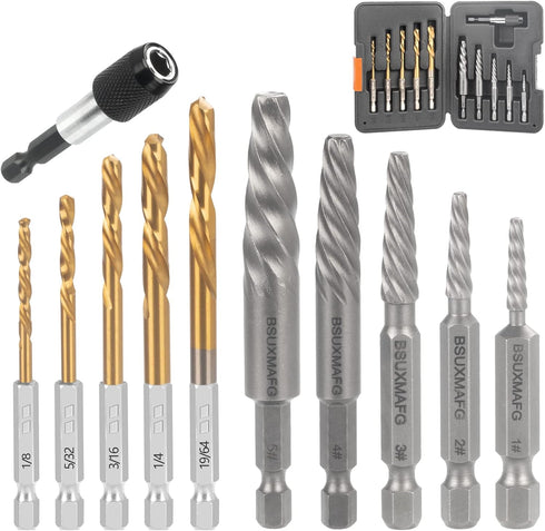 Screw Extractor Set, 11 Pieces Metric Drill Bit Set for Removing Broken Screws, Bolts, and Studs