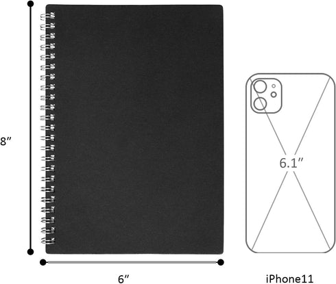 ZZTX Spiral Notebook Kraft Soft Cover, College Ruled Memo Diary Planner, 140 Pages/70 Sheets, 8 x 6 inch, 1 Pack (Black)