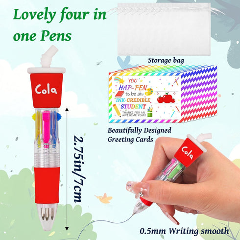 CZWZ 30 Set 4-in-1 30 Cute Multicolor Pens in One Fun Pens Bulk with Gift Cards for Kindergarten Party End of Year
