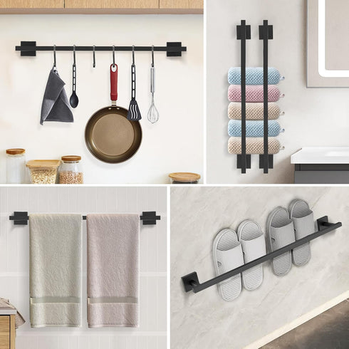 YACVCL Bath Towel Bar Black, 21.6 Inch Towel Rack Bathroom, 304 Stainless Steel Wall Mounted, Total Length 23.6 Inch