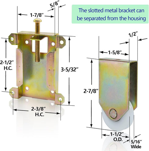 Sliding Mirror Closet Door Rollers Replacement Hardware Fits Contractors Part #W8020C or Hard 1775 Wardrobe Doors Wheels, 1-1/2" Durable POM Concaved Ball Bearing Wheel, 2 Pack