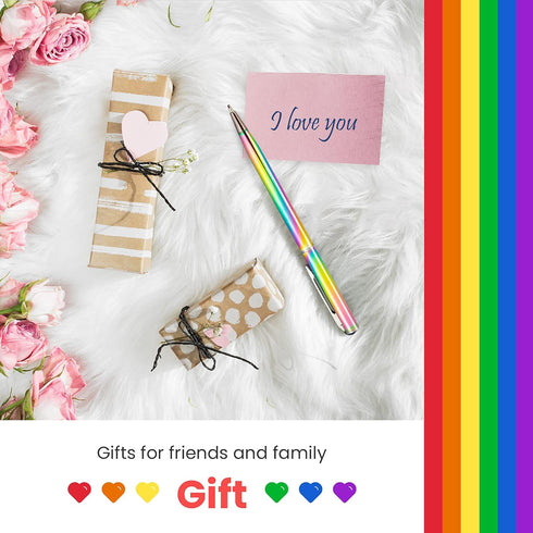 RONRONS 6 Pack Rainbow Slim Retractable Ballpoint Pen - Black Ink Metal Pen for Office School Supplies