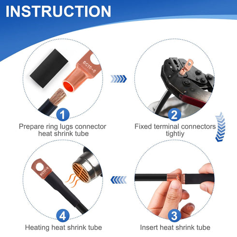 Copper Wire Lugs AWG12 10 8 6 Gauge Connectors, SQQHXX Heat Shrink Set with 30Pcs Battery Cable Ends