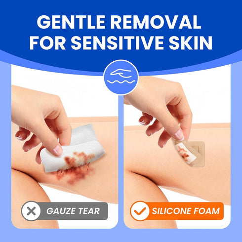 2x2 (20 Large Waterproof Bandages Silicone Foam Dressing for Sensitive Skin Wound Care, Adhesive Cohesive Pad