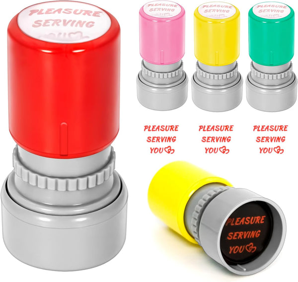 Philbinden 4 Pack Pleasure Serving You Stamp-Self-Inking Stamps for for Checks, Server Stamps,