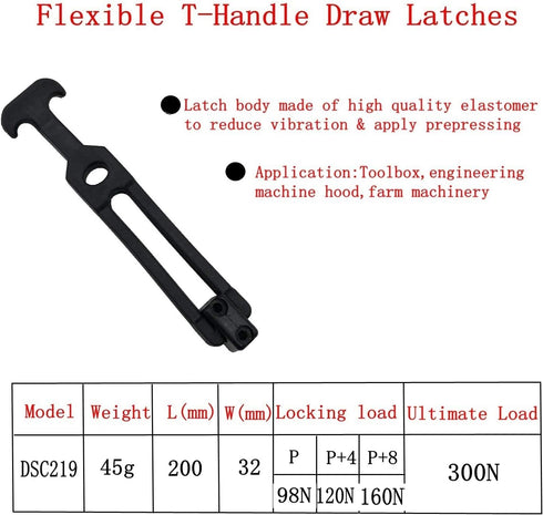 Creatyi 2 PCS Latest Model 8'' Rubber Flexible T-Handle Draw Latches for Tool Box, Cooler, Golf Cart, Engineering