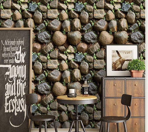 Yancorp 10ft Self-Adhesive Wallpaper, Brown Stone Brick Wallpaper, Peel and Stick for Backsplash
