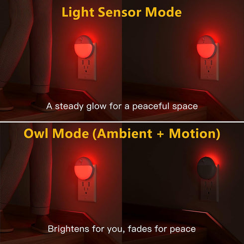YUNLEX 2 Pack 3 0% Dimmable, Plug in Red Sleep Night Light with Motion Sensor and Dusk to Dawn Sensor, Modes, Soft