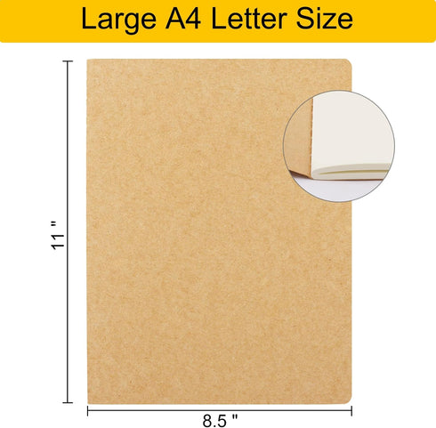 EUSOAR Blank Journal Notebook, 3 Packs Large A4 8.5" x 11" 40 Sheets/ 80 Pages, 100gsm Thick Paper Kraft Sketchbook Composition Diary Subject Notebooks Planner Journal for Students Office by EUSOAR