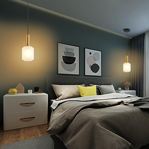 AOJUNSANSAN 2 Pack Mid Century Frosted Glass Pendant Light Fixture Brushed Gold Pendant Lights Kitchen Island Modern