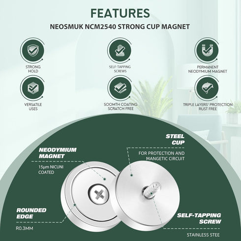 Screws,60lbs+ Countersunk 6 Pack Neosmuk Magnets with Heavy Duty Rare Earth Neodymium Mounting Magnets with Holes