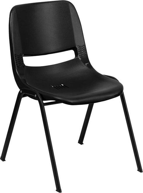 EMMA 14" + OLIVER Kid's Black Ergonomic Shell Stack Chair - Black Frame and H Seat