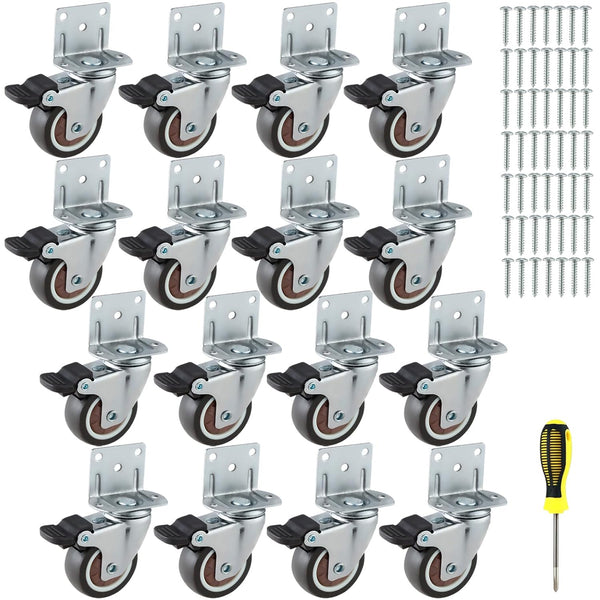2 Inches Side Mount Caster Wheels Set of 16, Heavy-Duty Double Plate Rubber Locking Swivel Casters