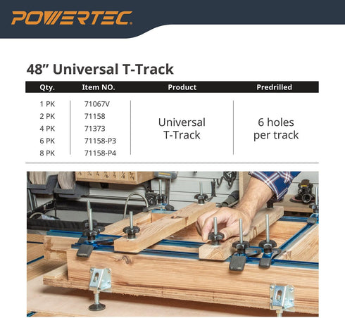 POWERTEC 71609 3" T-Track Intersection Kit with Predrilled Mounting Holes for Universal T Track Accessories