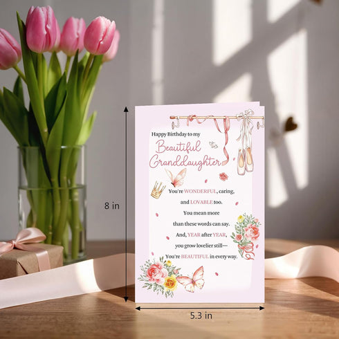 Supoeguk Lovely Birthday Card for Granddaughter, Sweet Granddaughter Birthday Cards Gifts, Happy Bday Card from