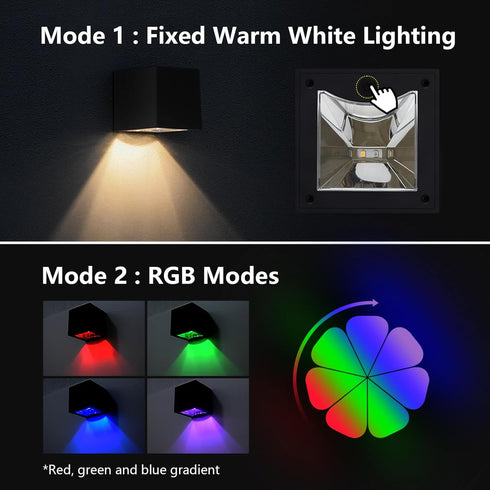 Mailbox, 2 Pack Solar Wall Lights Outdoor Waterproof Solar Fence Light LED Downlights with Warm White & RGB Modes