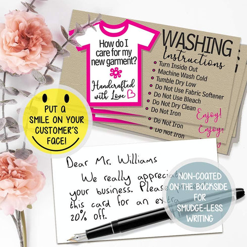 Business Cards - Washing Instructions - 3.5" x 2" Standard - Set of 50 Blank Minimalist Stationery Cards