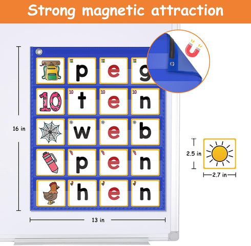 CVC Word Building Pocket Charts with 64 Phonics Flash Cards - Kindergarten Classroom Must Haves for Reading and Spelling