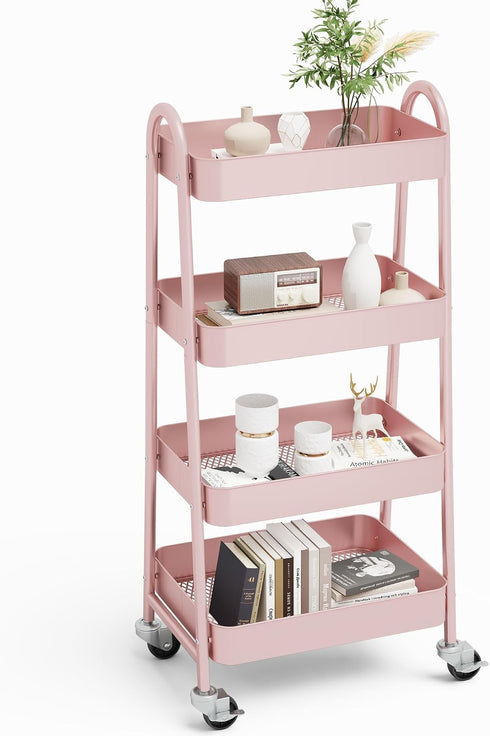 NEWBULIG 4-Shelf Rolling Storage Cart, Metal Mobile Utility Organizer Shelf with Lockable