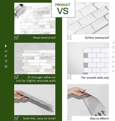 STICKGOO Thicker Design Peel and Stick Tile Backsplash, 12 12 Self Adhesive Tile for Kitchen and Bathroom