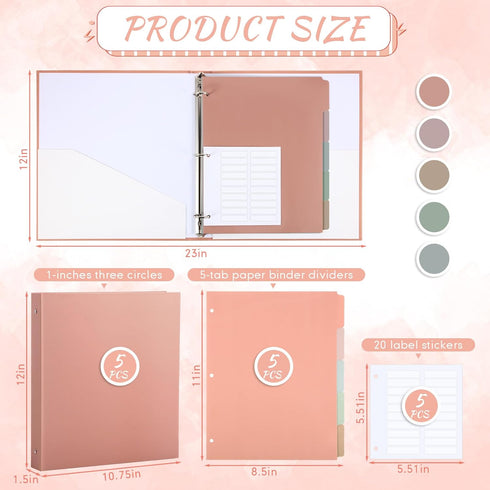 Ctosree 5 Sets 1 Inch Heavy Duty 3 Ring Binder with 2 Pockets, 5 Tab Dividers, 8.5 x 11 Inch Plastic Film and File