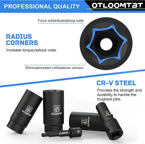 OTLOOMTBT 16PCS 1/2 Set, Sets, 5 In Drive Thicker Impact Socket High Durability Industrial Grade Deep Metric Sizes