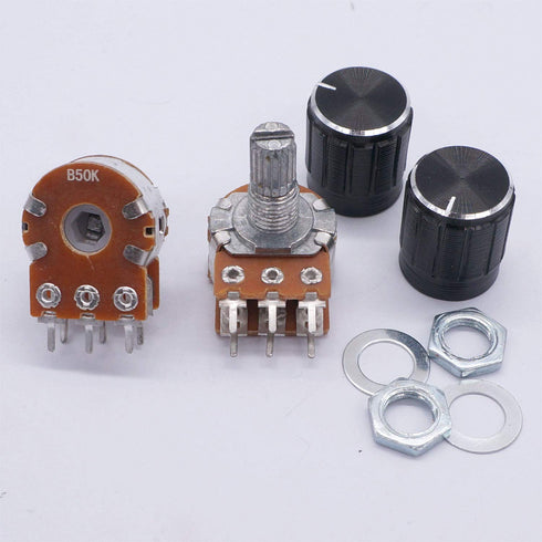 Taiss 5pcs 50K Ohm Potentiometers, Volume Control, 6 Pins Split Shaft Rotary Linear Dual Taper