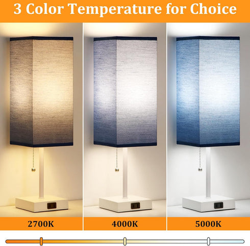 18'' set 2,3-Color 2 Bulbs Table Lamp for Bedroom of Bedside Lamps with Pull Chain Table Lamps for Night stands ,Small