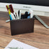 PU Leather Double Compartments Pen Holder for Desk, Square Pencil Organizer and Storage Case