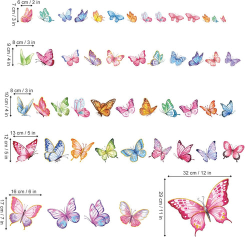decalmile Pink Butterfly Wall Stickers Colorful Watercolor Butterflies Wall Decals Baby Nursery Bedroom Girls Room Home