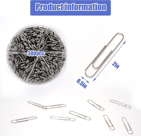 Large Paper Clips, Jumbo 2 Inch Paper Clips, 300 Pcs Smooth Big Paperclips for Office Supplies Silver
