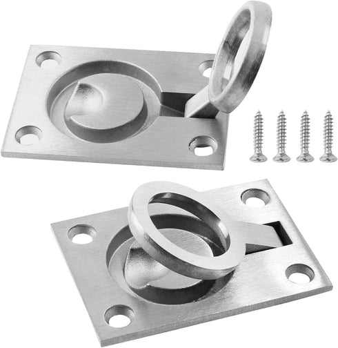 2Pcs Flush Pull Ring Handles 2.5" x 1.8" Hidden Recessed Furniture Handle, 304 Stainless Steel Recessed Boat Hatch Latch Cabinet Flush Mount Lifting Ring Pull Handle by BokWin