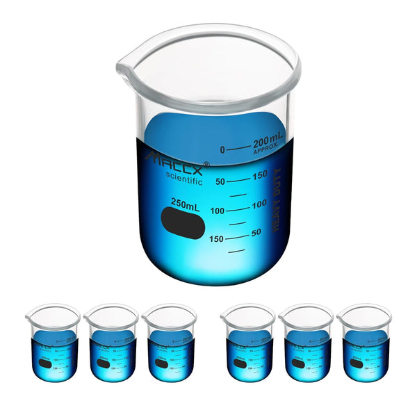 8.5oz (250ml) Sturdy Glass Beaker Set, Heavy-Duty Lab Beakers, 3.3 Borosilicate Griffin Low Form, Pack of 6