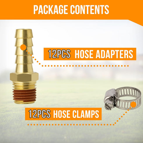 SUNGATOR 12-Pack Air Hose Fittings, 3/8" Barb to 1/4" NPT Repair Kit with Sealant, Male Brass Connectors with 12 Pcs