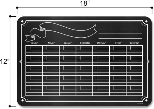 Monthly Wall Calendar Chalkboard Style Board, 12x18 Inch Tin Sign, Durable & Easy to Hang, Customizable with Liquid