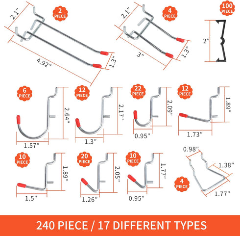 240PCS Pegboard Hooks Assortment Organizer Kit with Pegboard Bins and Cups for Garage Wall Organization