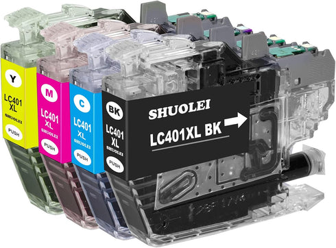 LC401XL Ink Cartridges Compatible with Brother, High Yield 4-Pack (Black, Cyan, Magenta, Yellow) for MFC-J1010dw