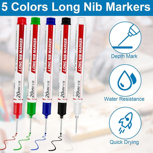 Tasunte 10 Pcs Long Head Deep Hole Marker - Long Nib Marker, Multi-purpose Deep Hole Marker Pens, Quick Dry Waterproof