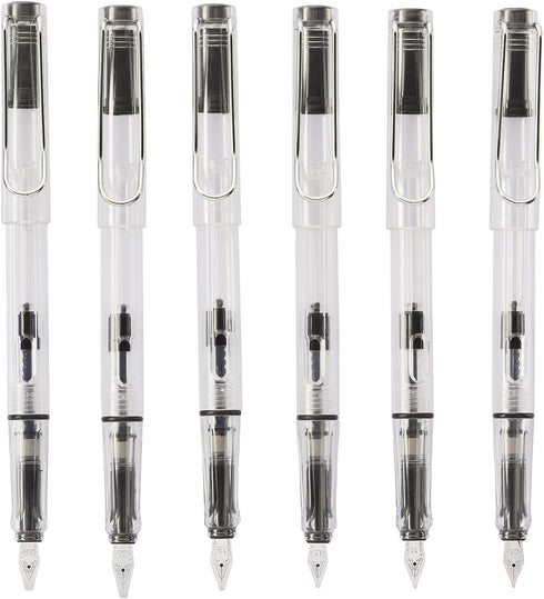 Lanxivi Yongsheng Calligraphy Fountain Pen Set, Transparent Clear with 6 Assorted Tip Sizes for Art and Writing