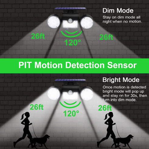 30 IP65 360 2 Pack Outdoor Solar Lights, LED Solar Security Lights with Motion Sensor Dual Head Spotlights Waterproof