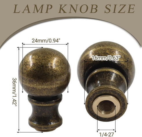 Biaungdo 2 3/8 Inch 1/4-27 Inch Pcs Solid Brass Lamp Finial Cap Knob with Dual-Thread Screw, Lamp Shade Screw Cap Top