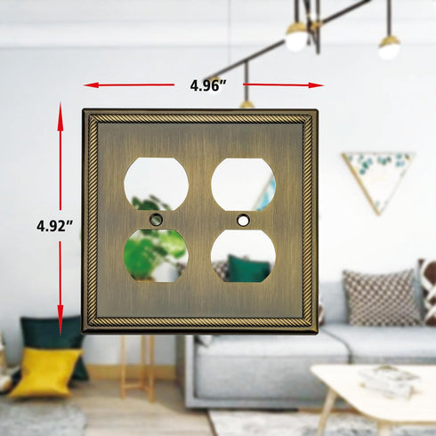 Wall Plate for Electrical Outlets, Decorative Antique Brass Switch Plates Outlet Cover, Light Switch Cover Plate, 2-Gang Wall Plates, Solid Zinc Alloy (Double Duplex Outlet, 2 Pack) by Dyekou