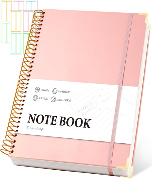 Pink Spiral Notebook - College Ruled, 8.5" x 11", 200 Pages, Large Hardcover Notebooks for School Supplies