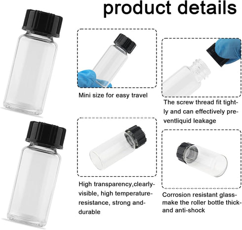 0.3 Oz Clear Glass Vials with Screwcap Empty Bottles Liquid Sample Glass Bottles for Travel, Pack of 10 by JIUWU
