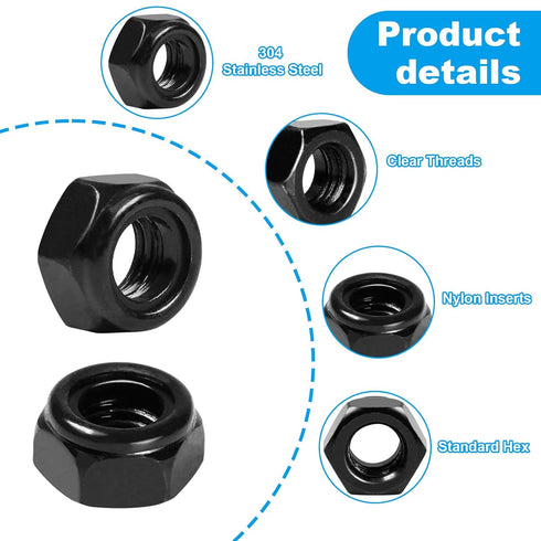 Yinpecly 50Pcs #8-32 304 Inch Nylon Insert Hex Lock Nuts Stainless Steel Locknuts Self-Locking Nut, Standard Threaded